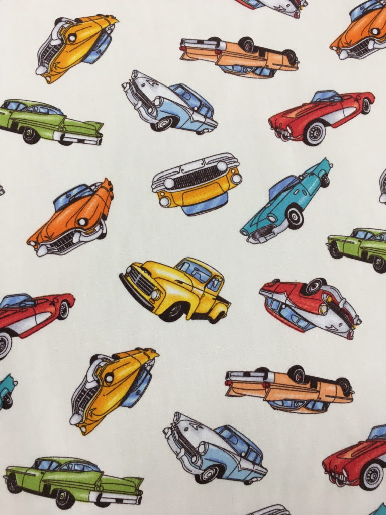 Vintage Cars 100% Cotton Fabric White Background